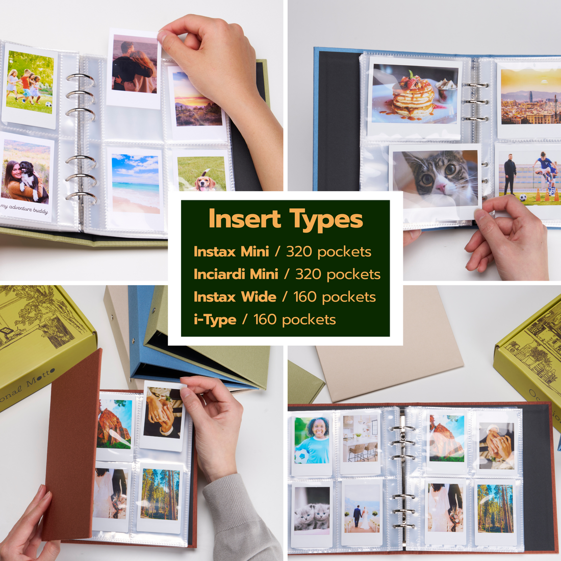 Personalized Linen Hardcover Binder Photo Album For Instax Mini, Inciardi Mini, Instax Wide & i-Type film | Occasional Motto Memory Book