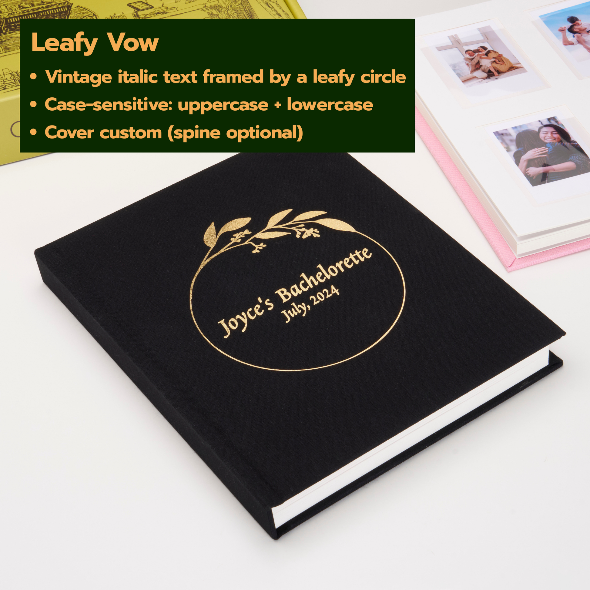 Personalized Linen Hardcover Photo Album For Instax Mini (96 Pockets / Writable Cardstock)