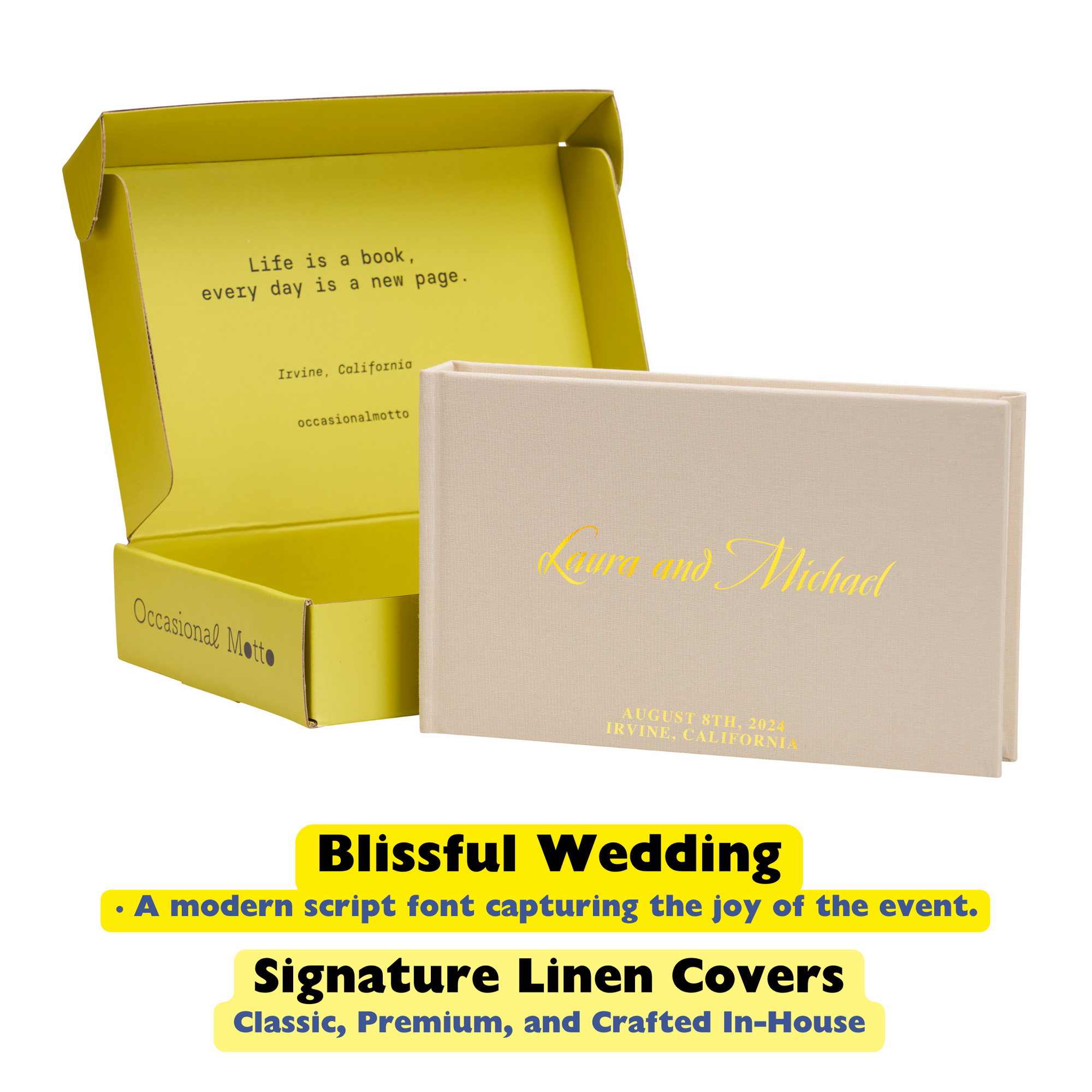 Personalized Linen Hardcover Wedding Guestbook &amp; Photo Album for Instax and Polaroid Film (48 Pockets / Writable Cardstock)