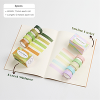5-Roll Essential Washi Tape Set, 15mm x 5 Meters Each Roll