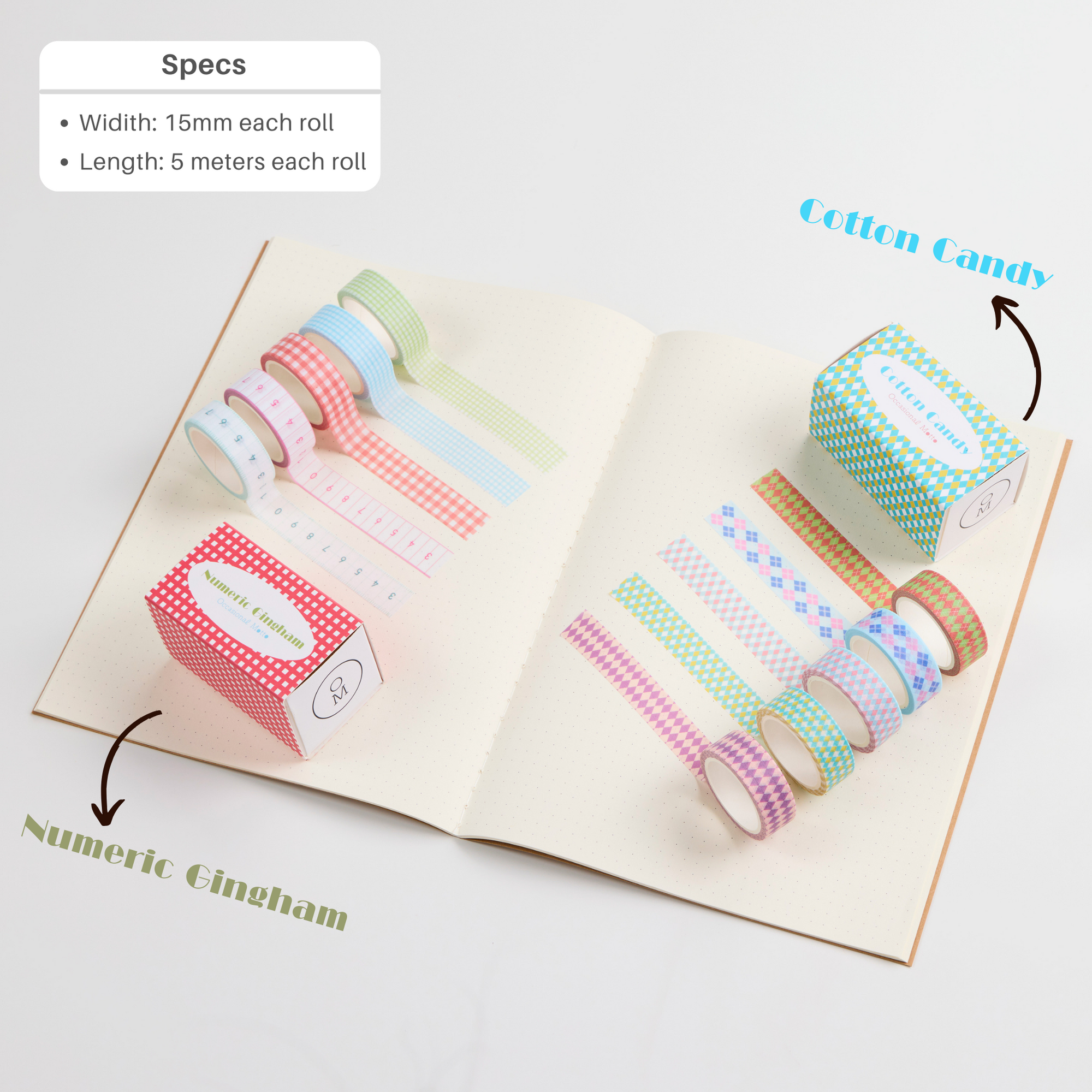 5-Roll Essential Washi Tape Set, 15mm x 5 Meters Each Roll