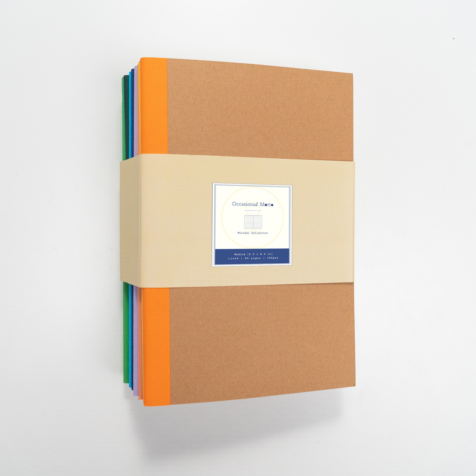 Set of 8 Stitched Notebooks with 100gsm inner paper and color stripes