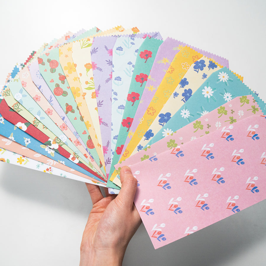 Set of 20 Floral Designs Eco-friendly Paper Envelopes