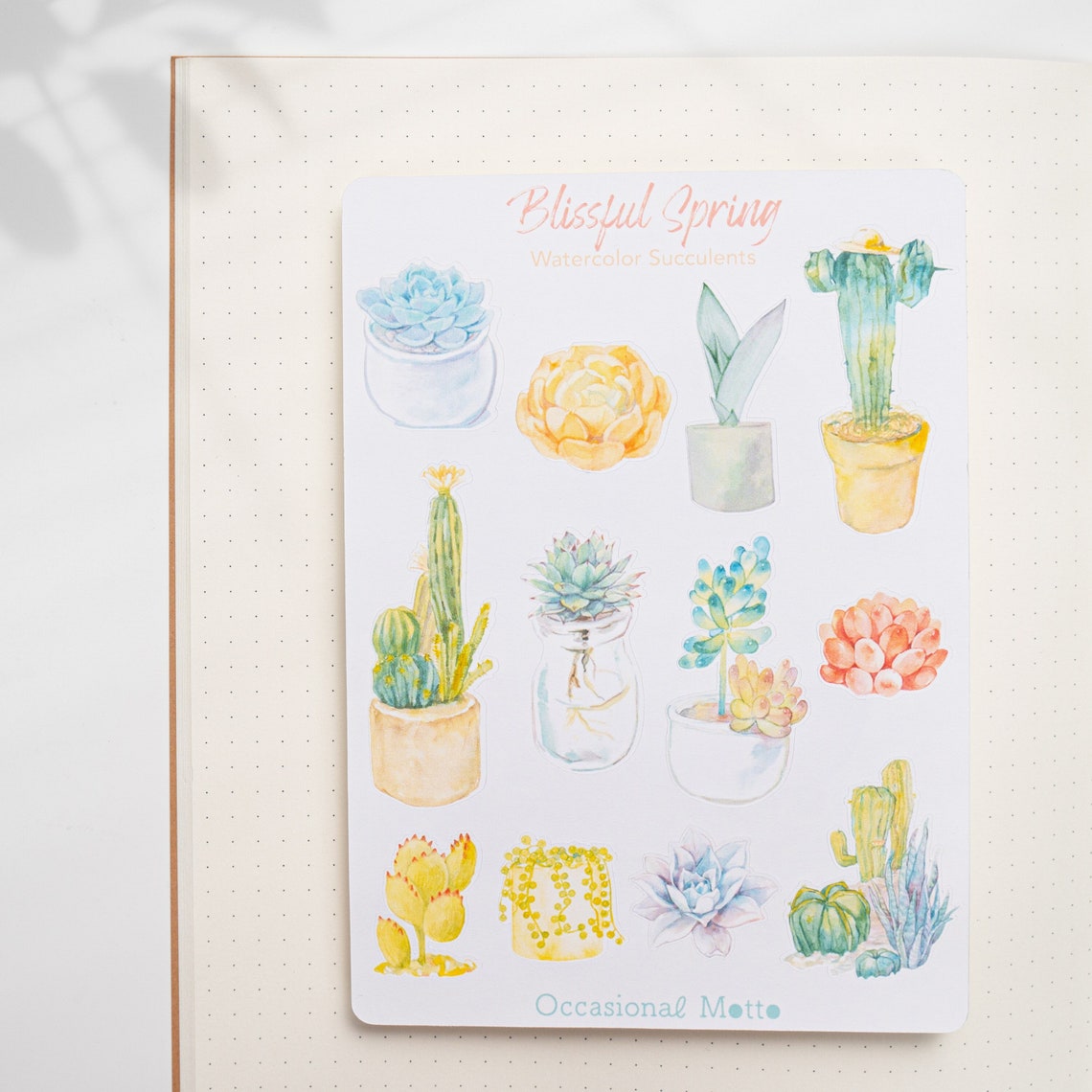 Blissful Spring Watercolor Succulents Sticker Sheet