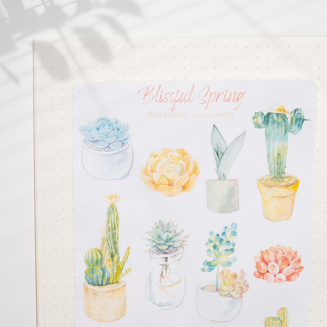 Blissful Spring Watercolor Succulents Sticker Sheet