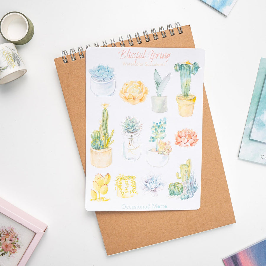 Blissful Spring Watercolor Succulents Sticker Sheet