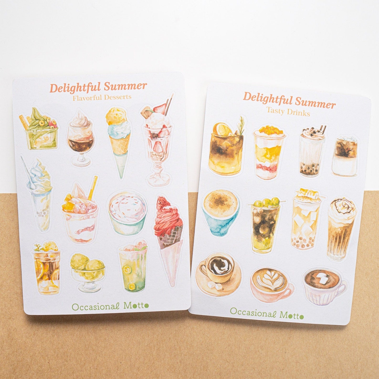 Set of 2 Delightful Summer Watercolor Sticker Sheets