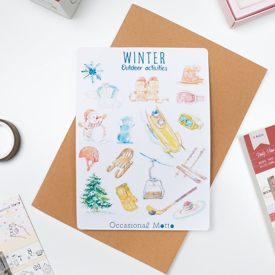 Winter Outdoor Activities Aesthetic Sticker Sheet