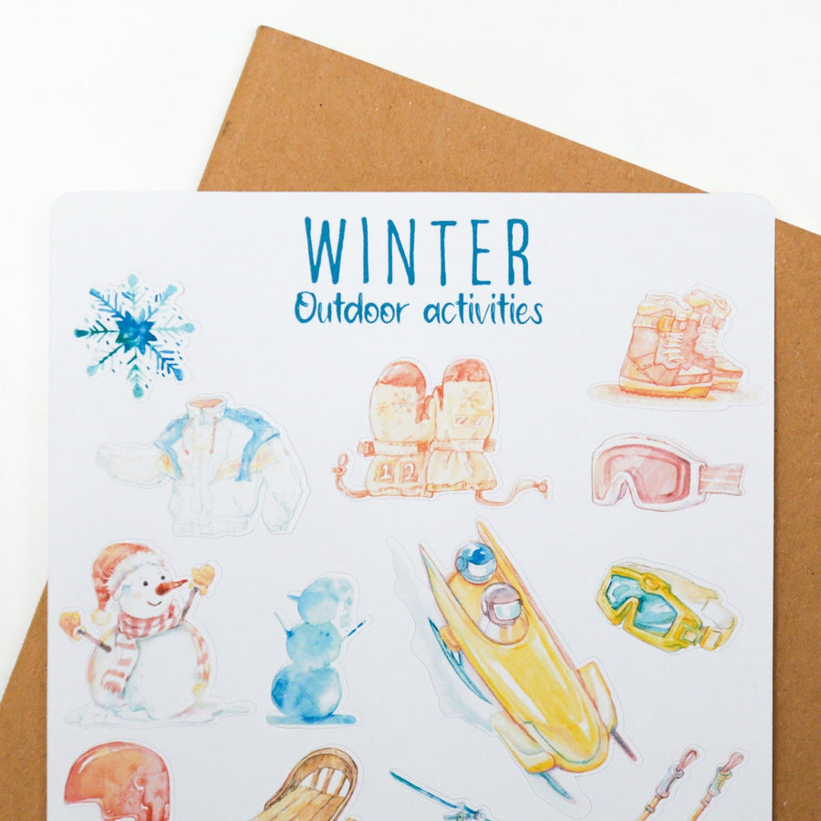 Winter Outdoor Activities Aesthetic Sticker Sheet